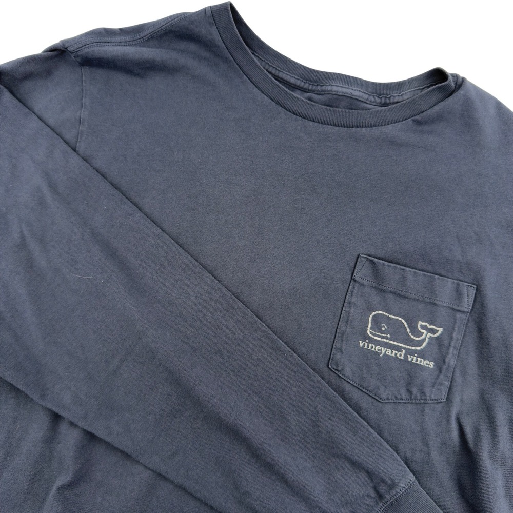 Vineyard Vines Mens Large Long Sleeve Pocket T-Shirt Navy Blue Whale Graphic